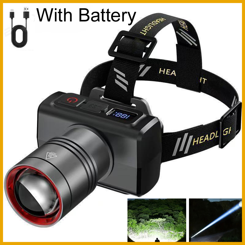 Headlamp - 2026 LED digitale oplaadbare hoofdlamp superheldere