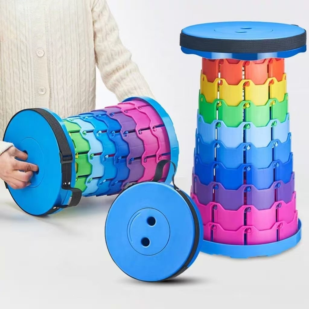 Outdoor Camping Kit - Regenboog Telescopische Campingkruk Draagbaar Verdikt Opklapbaar