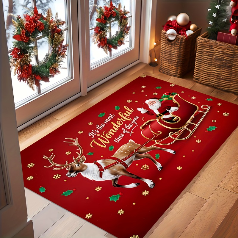 Outdoor Camping Quotes - Rode Kerstflanel Deurmat met Santa, Slede,